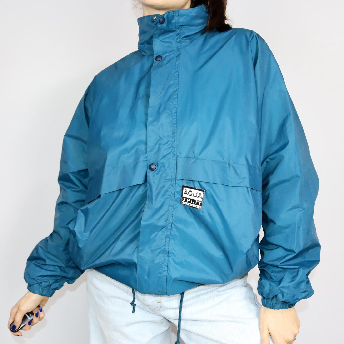 Vintage 80s 90s AQUASPLIT rain jacket jacket thin waterproof blue double layer M