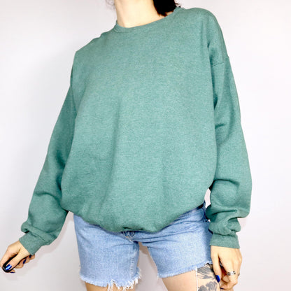 Vintage 80er 90er HANES Sweatshirt Pullover grün meliert Basic L