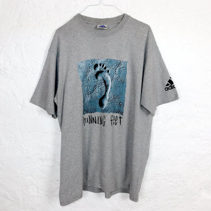 Vintage 80s 90s ADIDAS T-Shirt short sleeve grey print XL