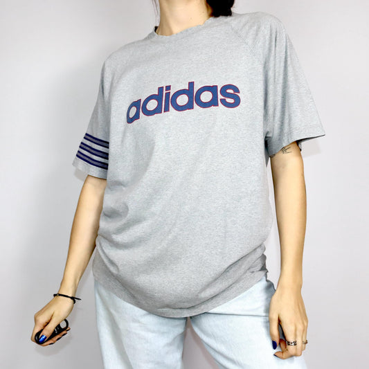 Vintage 80s 90s ADIDAS T-Shirt short sleeve grey print M