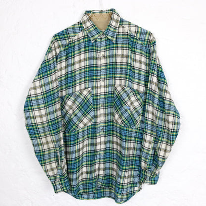 Vintage 80s 90s SPORTLINE flannel shirt long sleeve wool shirt checked blue green yellow S