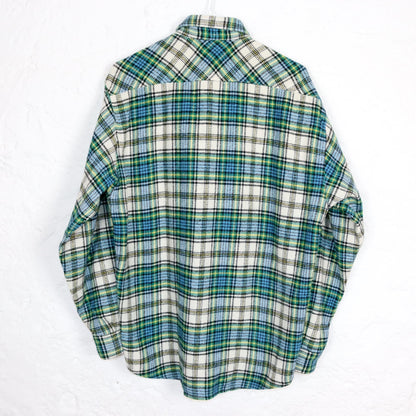 Vintage 80s 90s SPORTLINE flannel shirt long sleeve wool shirt checked blue green yellow S