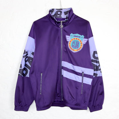 Vintage 80s 90s DIADORA tracksuit jacket stand-up collar purple crazy pattern L/XL