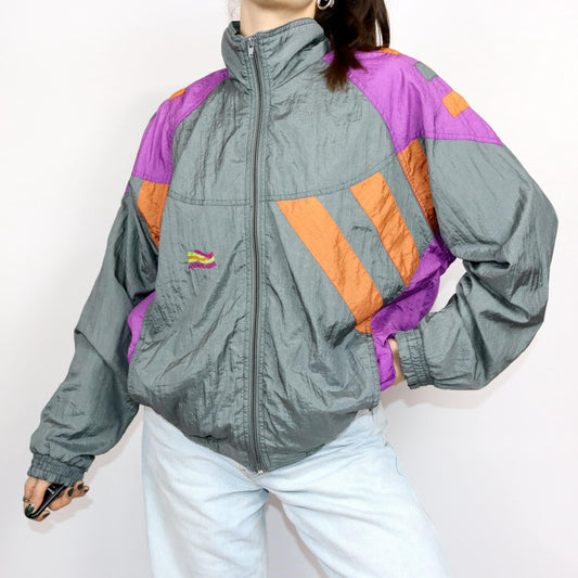 Vintage 80s 90s ASTROLAGIO tracksuit jacket stand-up collar shiny grey colorful M
