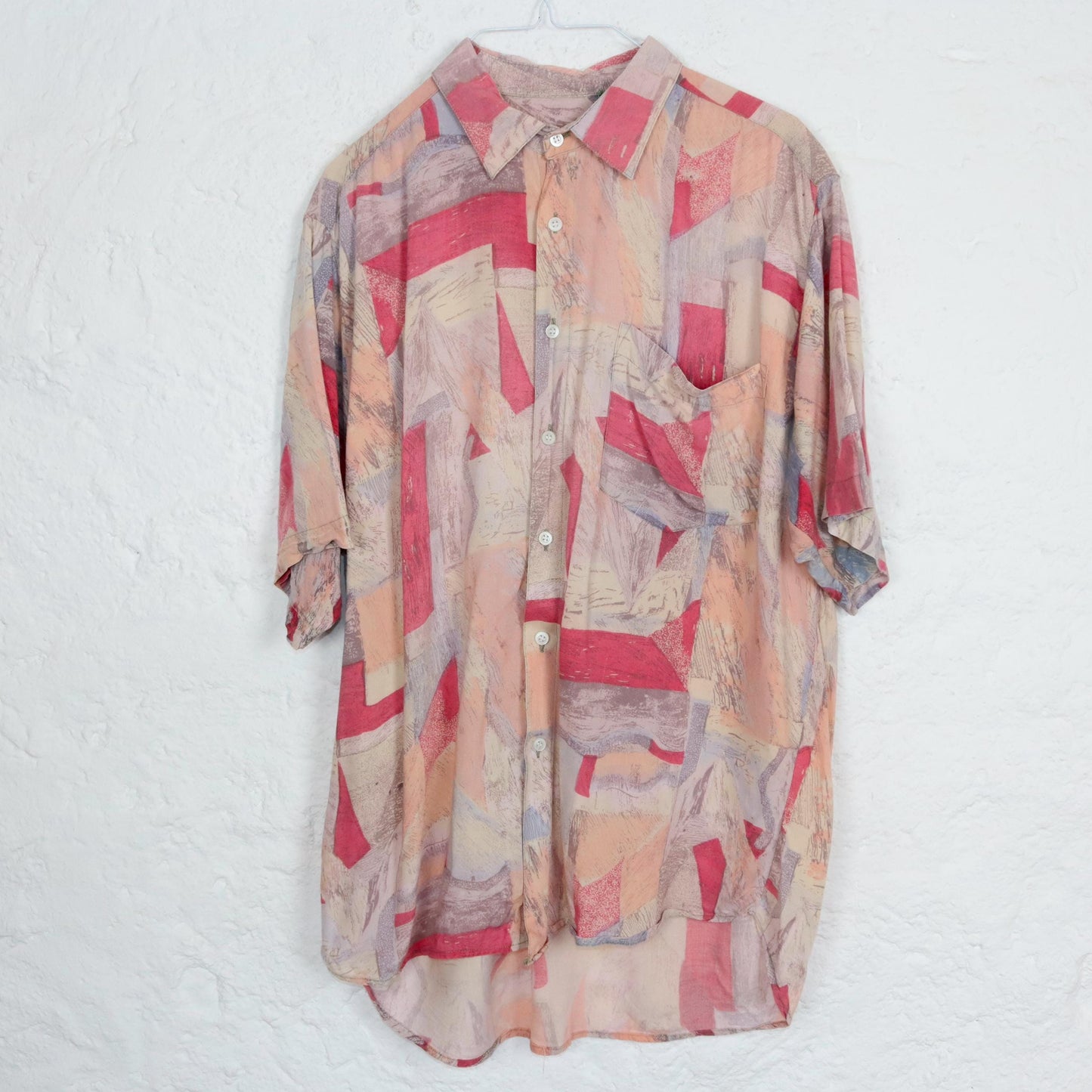 Vintage 80s 90s WESTERN COTTON shirt short sleeve crazy pattern pink XL