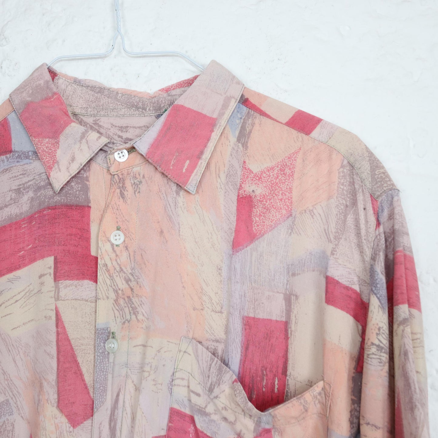 Vintage 80s 90s WESTERN COTTON shirt short sleeve crazy pattern pink XL