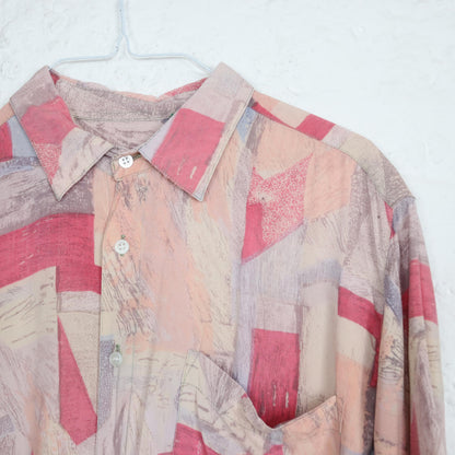 Vintage 80s 90s WESTERN COTTON shirt short sleeve crazy pattern pink XL