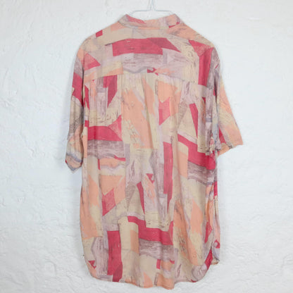 Vintage 80s 90s WESTERN COTTON shirt short sleeve crazy pattern pink XL