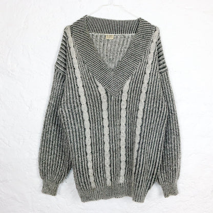 Vintage 80er 90er Pullover Wollpullover Wolle V-Ausschnitt grau 48 M/L