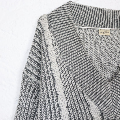 Vintage 80er 90er Pullover Wollpullover Wolle V-Ausschnitt grau 48 M/L