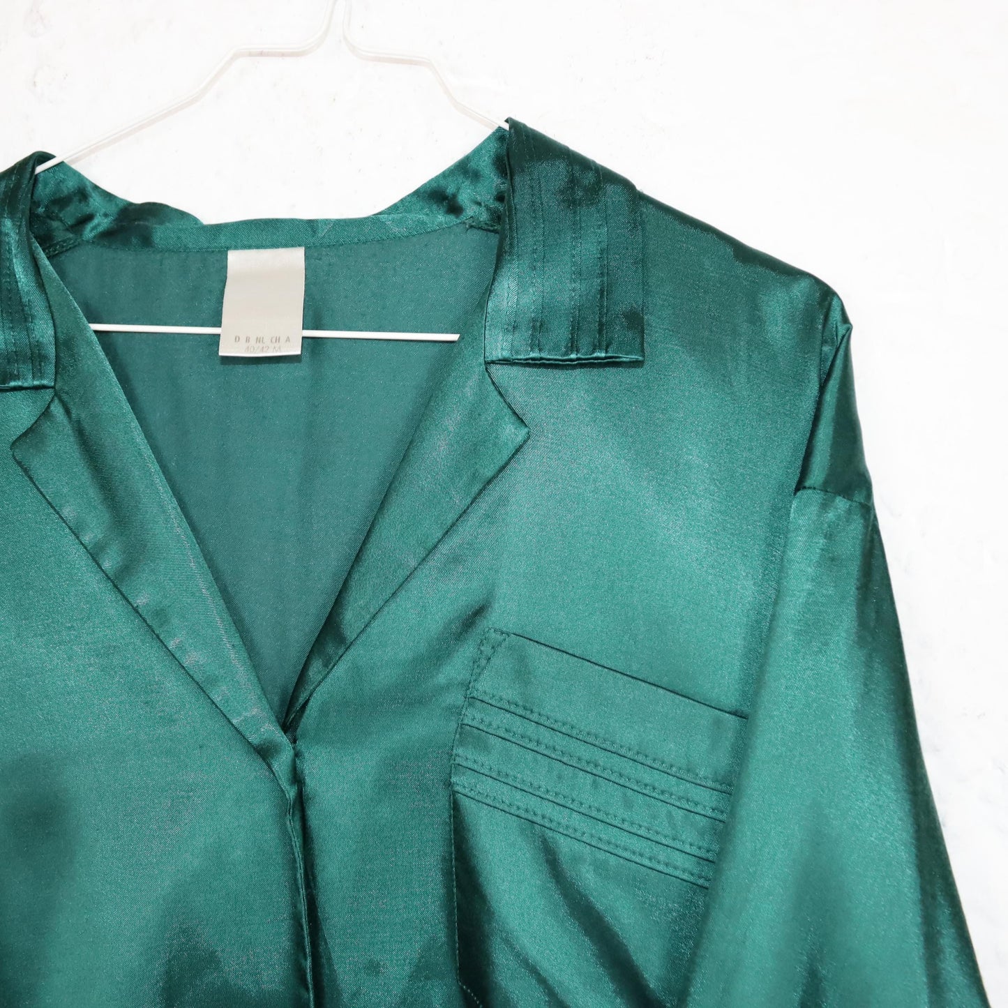 Vintage 80s 90s nightgown dress satin button-down shiny dark green M