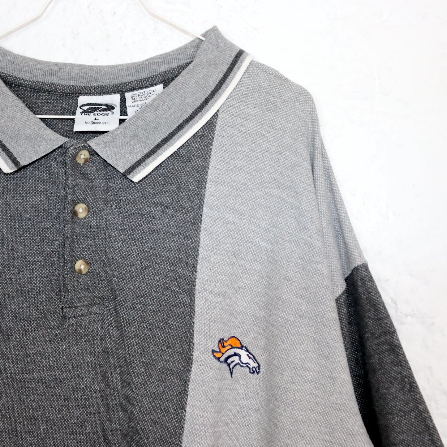 Vintage 80s 90s DENVER BRONCOS 1999 NLFP Polo Shirt T-Shirt short sleeve grey L