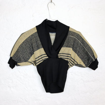 Vintage 80s 90s crop blouse top short sleeve puff sleeves striped knit V-neck XS/S