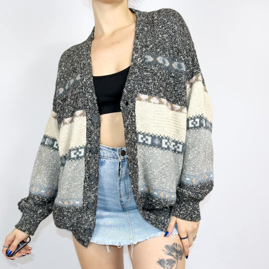 Vintage 80er 90er SOUTH COAST Wollcardigan Cardigan Strickjacke Wolle Alpacagemustert 50 L