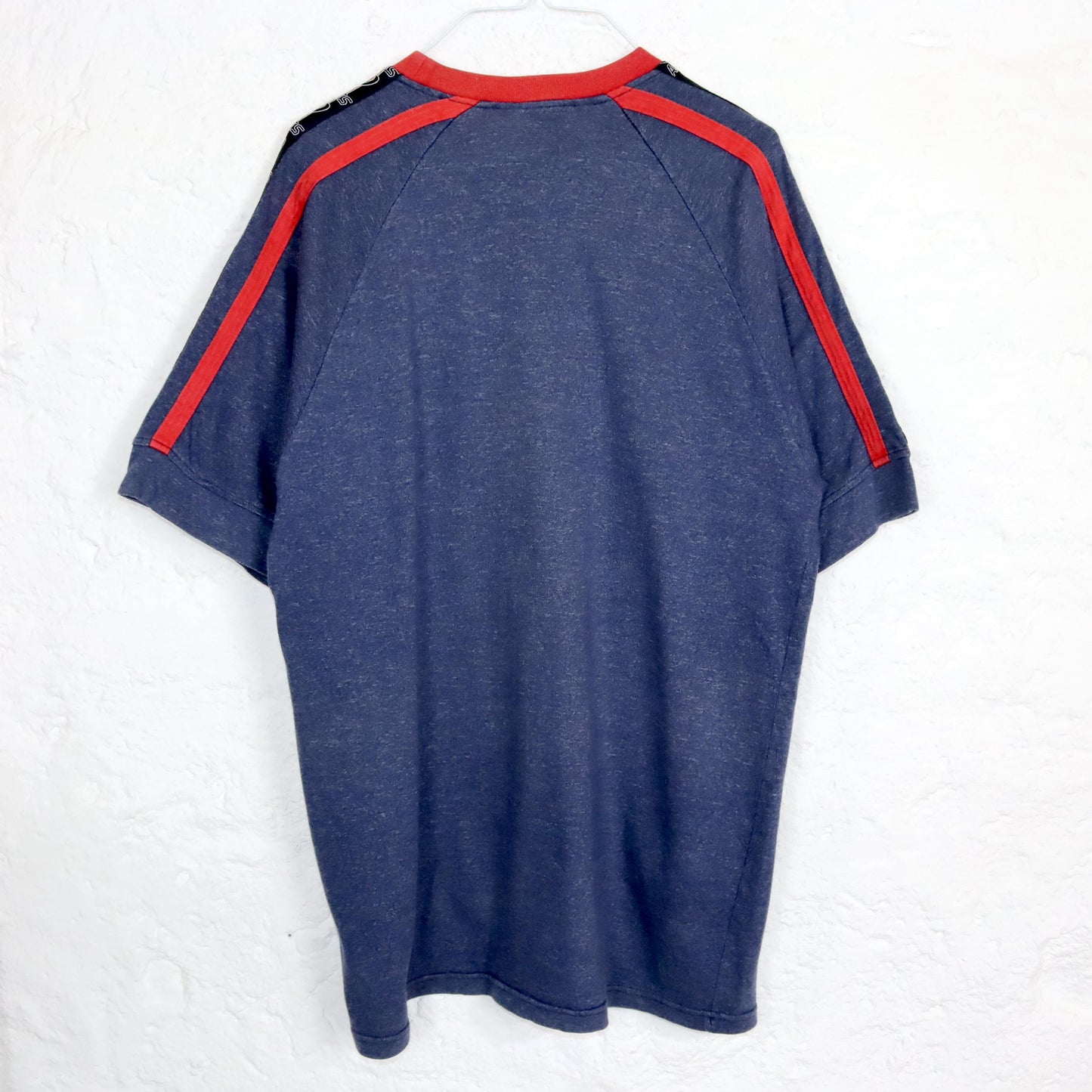 Vintage 80s 90s ASICS T-Shirt blue mottled red short sleeve XL