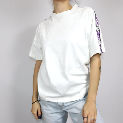 Vintage 80s 90s ASICS T-Shirt short sleeve white purple M/L