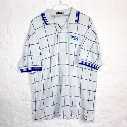 Vintage 80s 90s FILA polo shirt T-shirt short sleeve checked white blue tennis shirt 52 L
