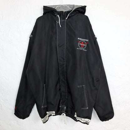 Vintage 80s 90s CHIEMSEE rain jacket vest windbreaker black with hood XXL