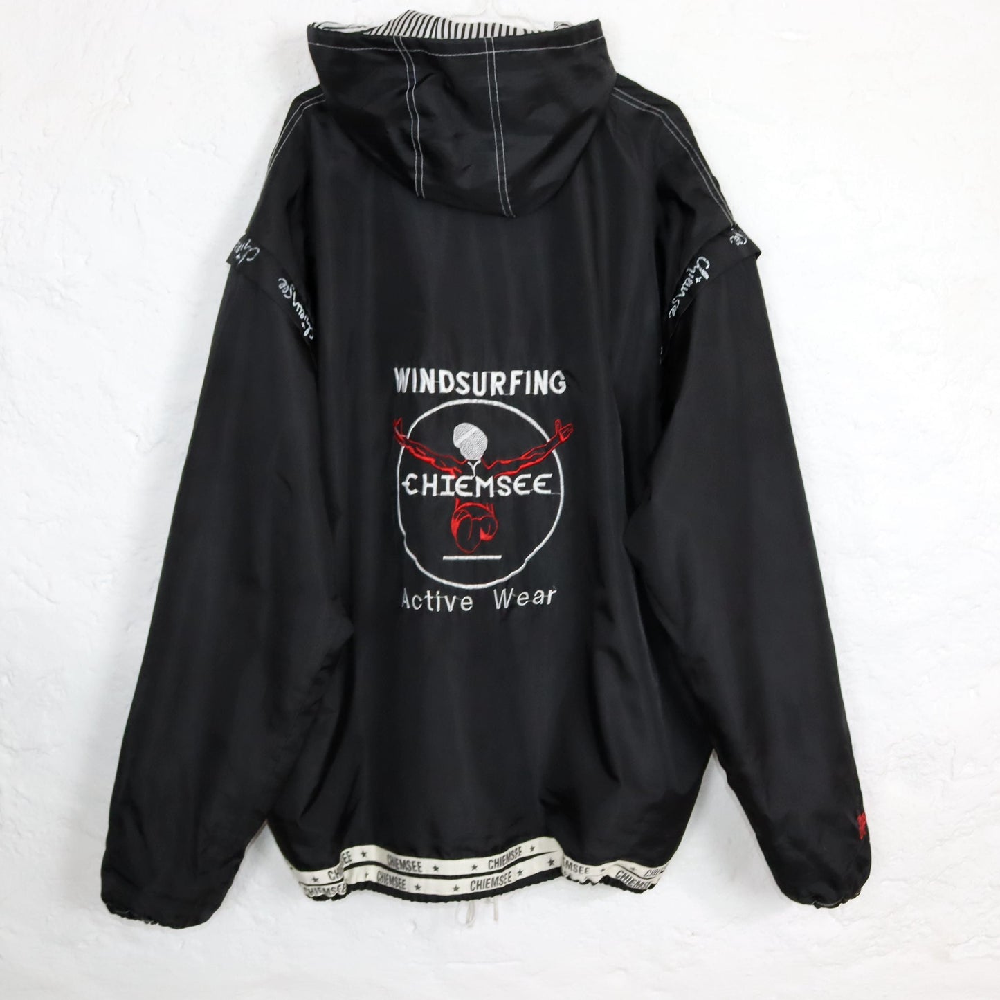 Vintage 80s 90s CHIEMSEE rain jacket vest windbreaker black with hood XXL