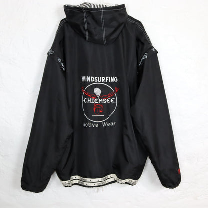 Vintage 80s 90s CHIEMSEE rain jacket vest windbreaker black with hood XXL
