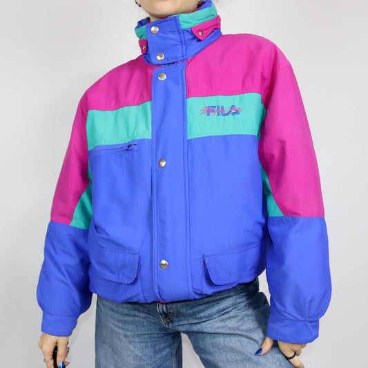 Vintage 80s 90s FILA Magic Line 2in1 winter jacket rain jacket windbreaker 2 jackets blue turquoise pink 46 S