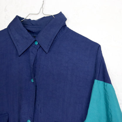 Vintage 80s 90s ADIDAS rain jacket windbreaker collar dark blue turquoise D4 S