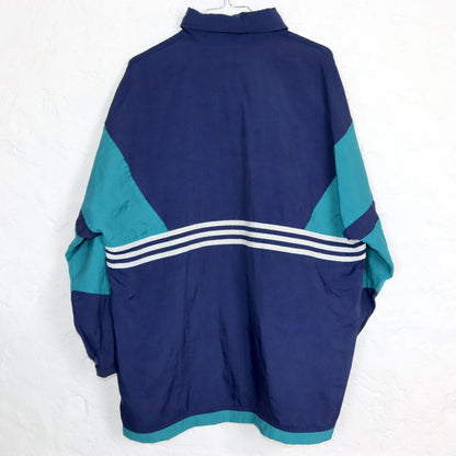 Vintage 80s 90s ADIDAS rain jacket windbreaker collar dark blue turquoise D4 S