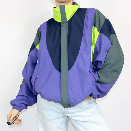 Vintage 80s 90s GOLDEN TEAM tracksuit jacket sports jacket double-layered stand-up collar purple grey 54 XL