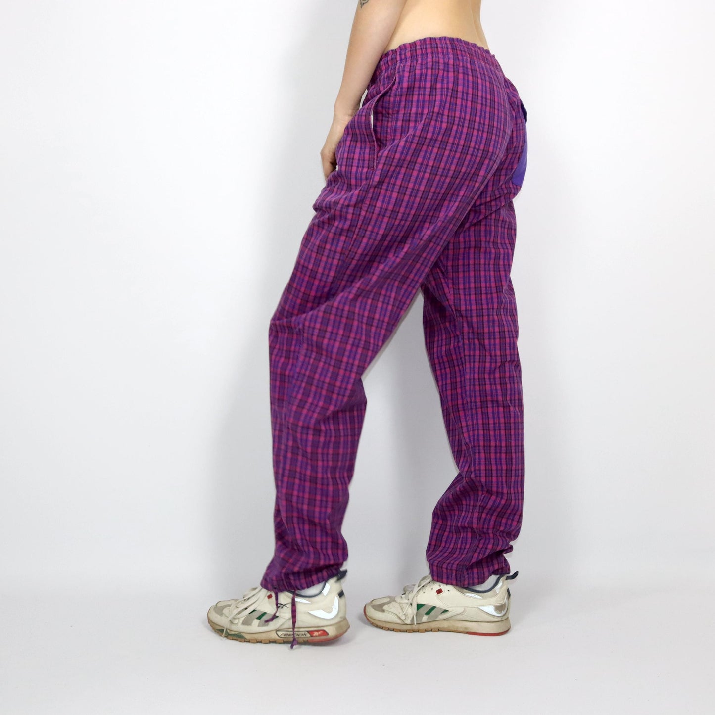 Vintage 80s 90s BAILO pants baggy pants checked tracksuit pants lounge pants pink dark blue XL