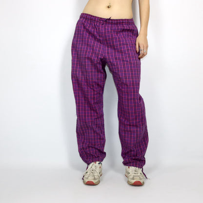 Vintage 80s 90s BAILO pants baggy pants checked tracksuit pants lounge pants pink dark blue XL