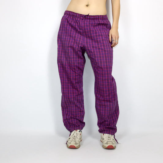 Vintage 80s 90s BAILO pants baggy pants checked tracksuit pants lounge pants pink dark blue XL