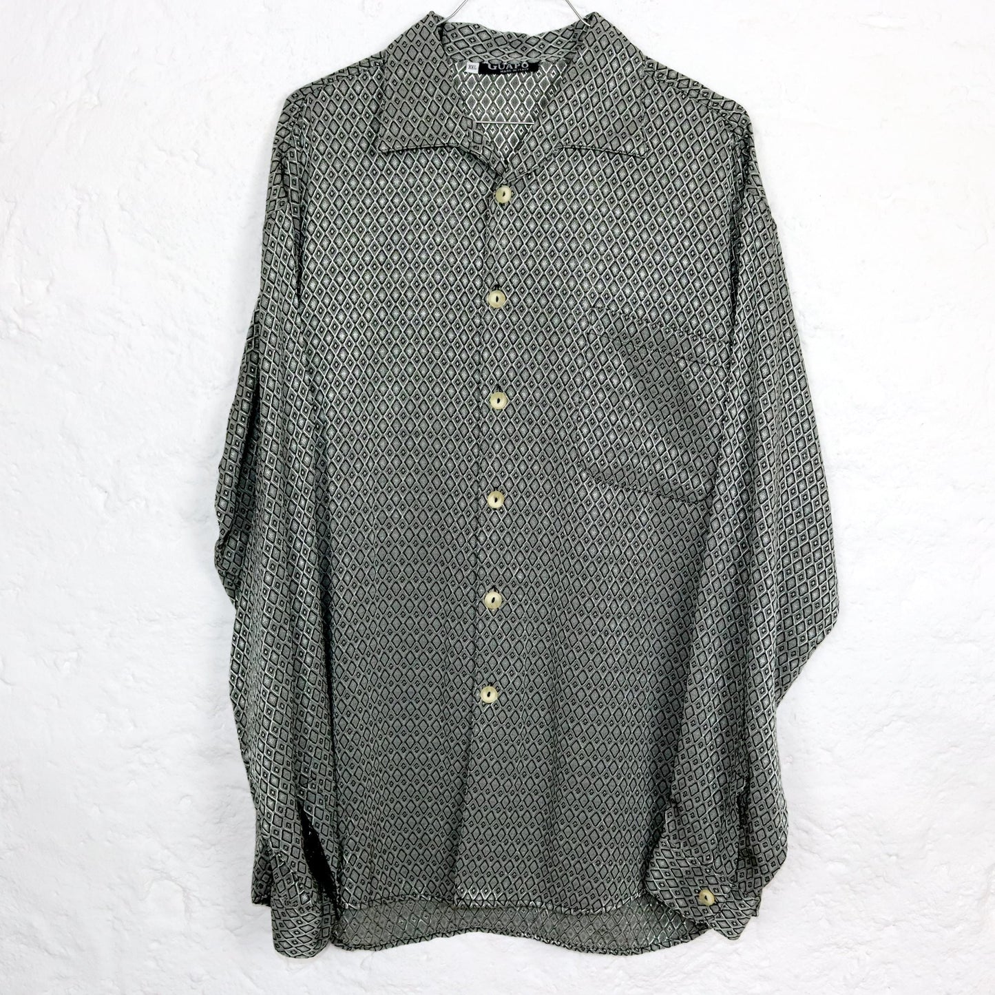Vintage 80s 90s GUAPO shirt long sleeve silver patterned shiny XXL