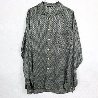 Vintage 80s 90s GUAPO shirt long sleeve silver patterned shiny XXL