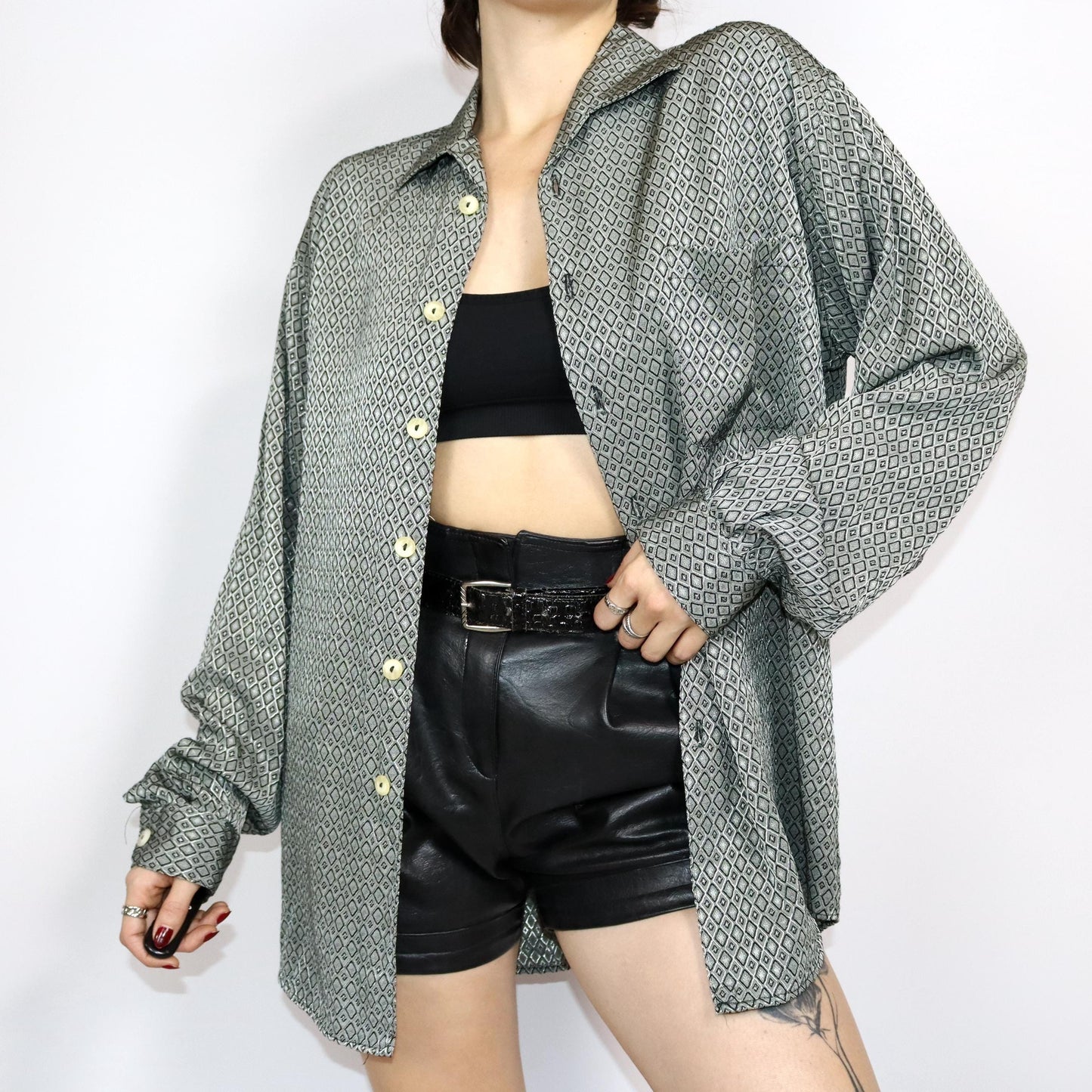 Vintage 80s 90s GUAPO shirt long sleeve silver patterned shiny XXL