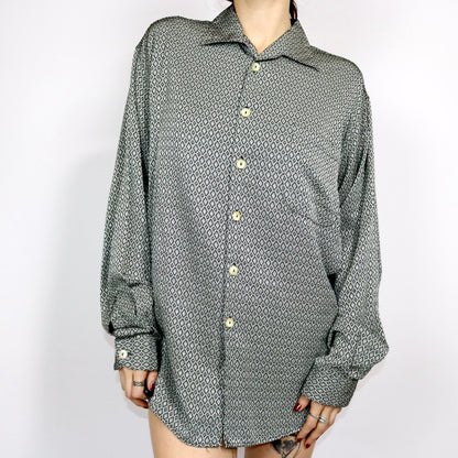 Vintage 80s 90s GUAPO shirt long sleeve silver patterned shiny XXL