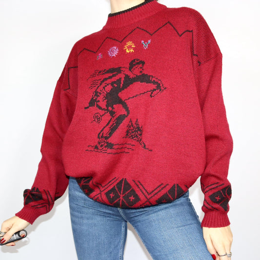 Vintage 80er 90er ROYAL MILITARY School Wollpullover Pullover ski  Stickerei XL