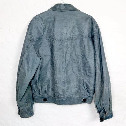 Vintage 80s 90s VERA PELLE leather jacket light blue used look M/L