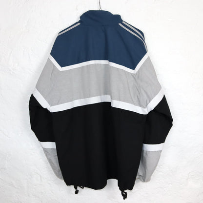 Vintage 80s 90s ADIDAS tracksuit jacket stand-up collar white grey blue D7 L