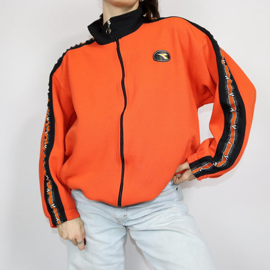 Vintage 80s 90s DIADORA tracksuit jacket sports jacket stand-up collar waffle look orange black 54 XL