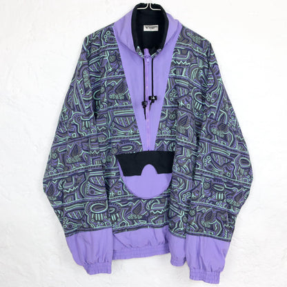 Vintage 80s 90s RUNNERS POINT training jacket windbreaker crazy pattern purple turquoise XL