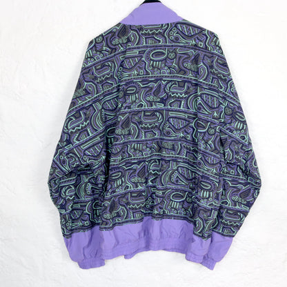 Vintage 80s 90s RUNNERS POINT training jacket windbreaker crazy pattern purple turquoise XL