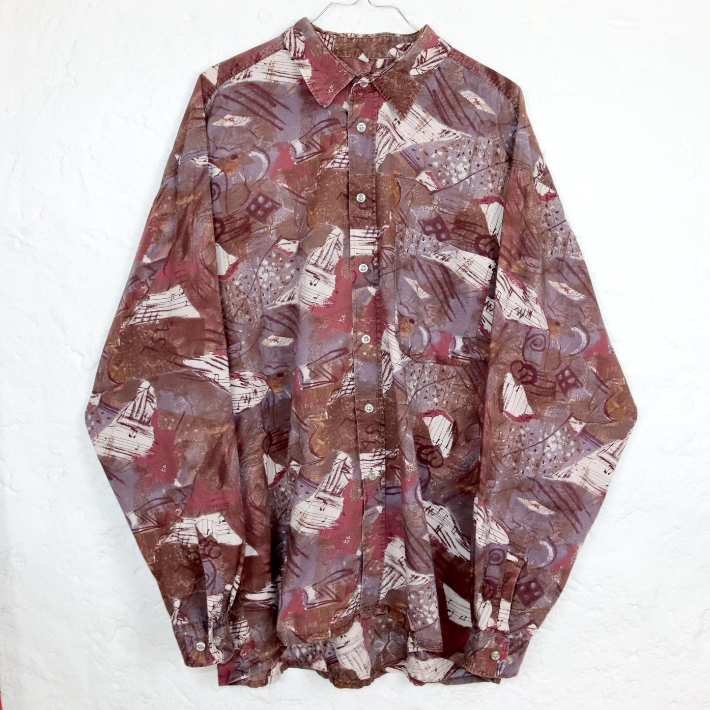 Vintage 80s 90s ANGELO LEGICO shirt long sleeve crazy pattern patterned XL