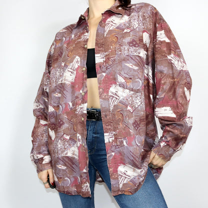 Vintage 80s 90s ANGELO LEGICO shirt long sleeve crazy pattern patterned XL
