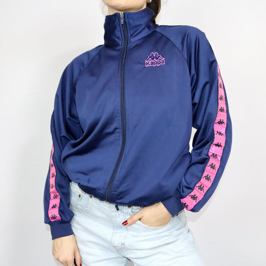 Vintage 80s 90s KAPPA tracksuit jacket stand-up collar dark blue pink S