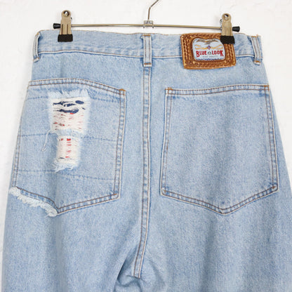 Vintage 80er 90er BLUE LOOK Jeans wasted look Löcher highwaist hellblau 38
