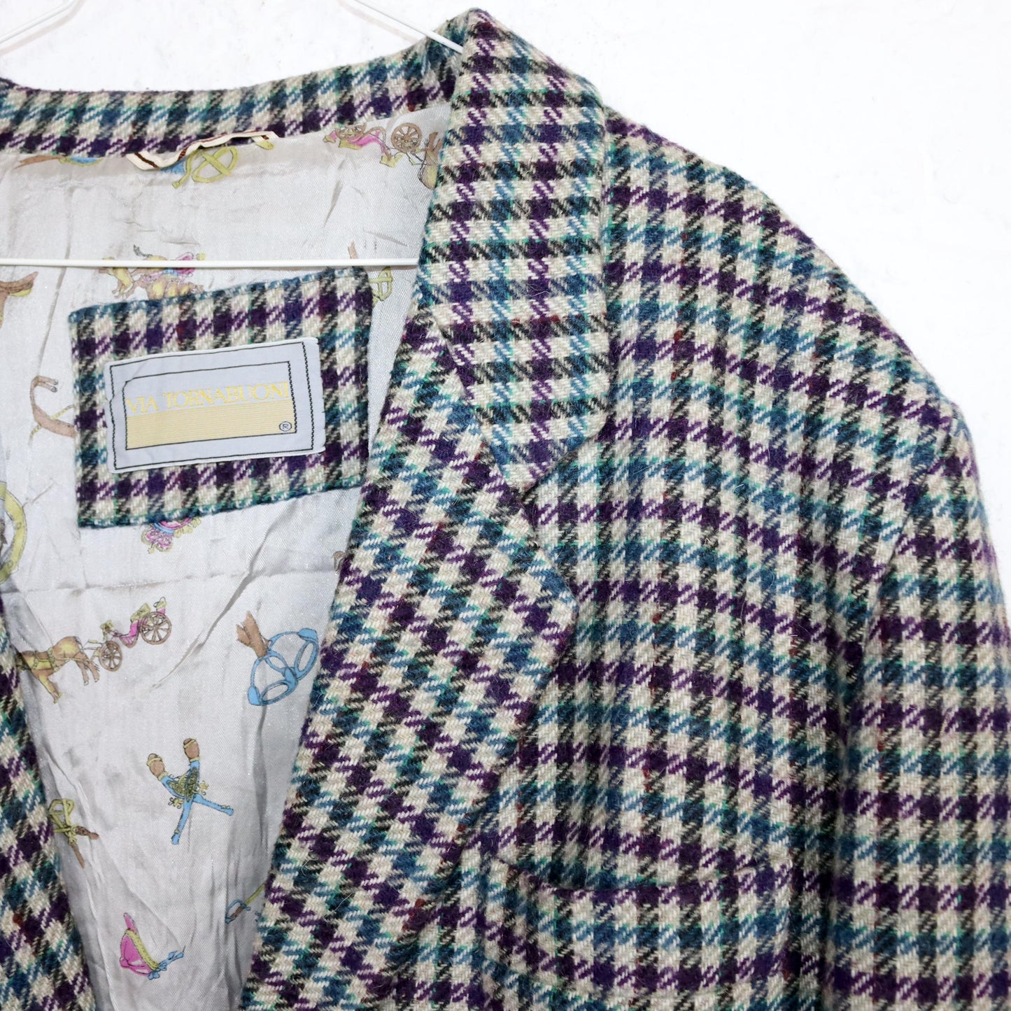 Vintage 80er 90er VIA TORNABUONI Blazer Wollblazer Wolle kariert Schulterpolster XL