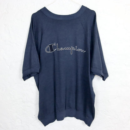 Vintage 80er 90er CHAMPION Sweatshirt kurzarm Shirt dunkelblau meliert XL