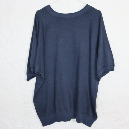 Vintage 80er 90er CHAMPION Sweatshirt kurzarm Shirt dunkelblau meliert XL