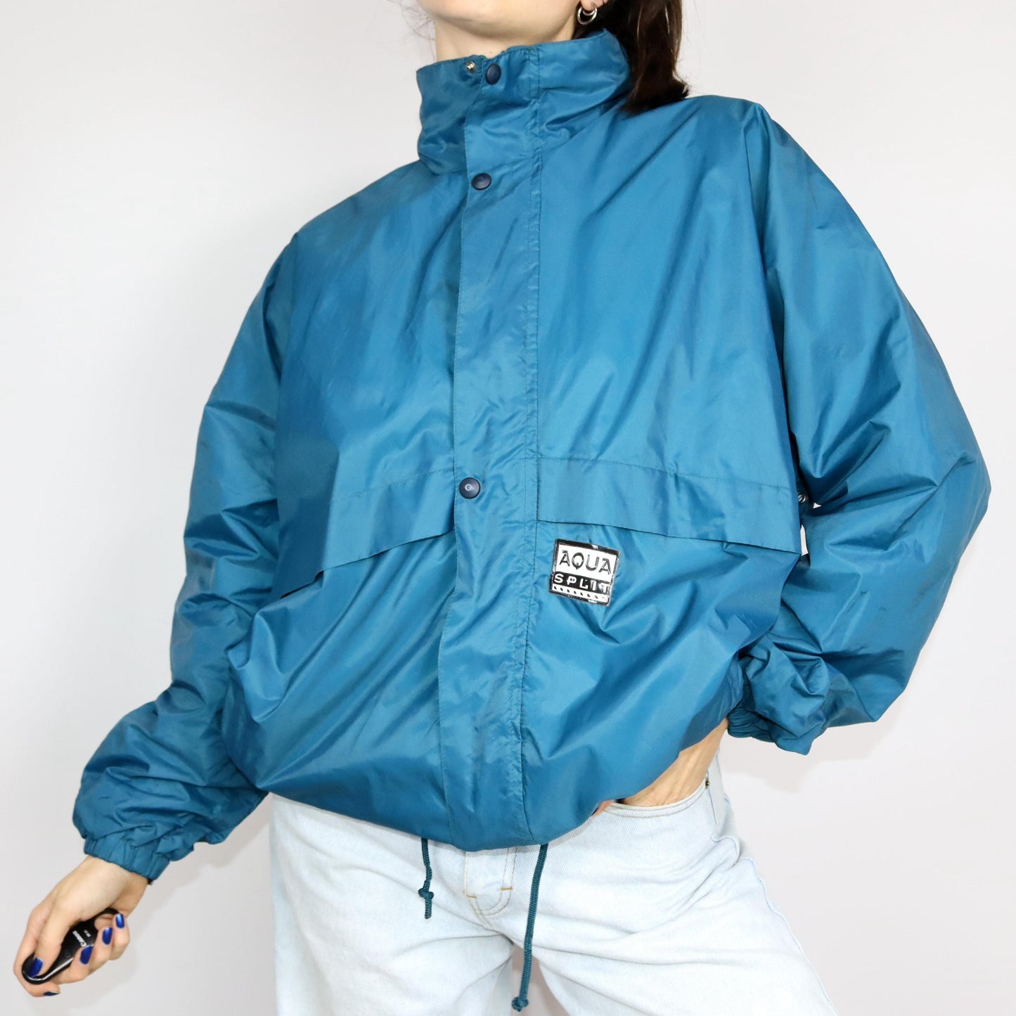 Vintage 80s 90s AQUASPLIT rain jacket jacket thin waterproof blue double layer M