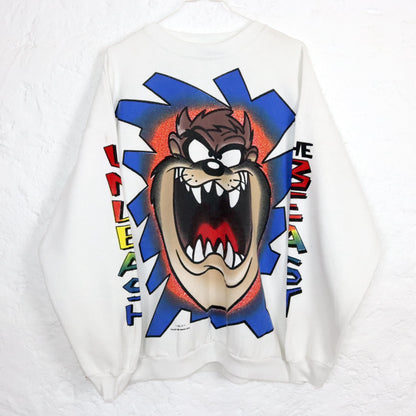 Vintage 80er 90er LOONEY TUNES 1996 Rare Sweatshirt Pullover Print Unleash the Beast Freeze Warner Bros XL